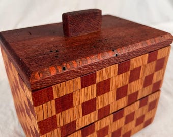 Checkered Wood Box Set (2) | Handcrafted Stacking Storage Boxes with Suede Interior