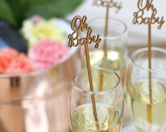 Oh Baby Drink Stirrers - Baby Shower - Set of 6 Laser Cut Acrylic Swizzle Sticks