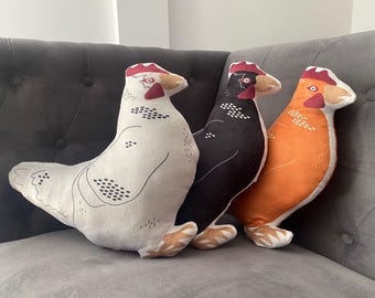 Chicken Shaped Throw Pillow: Farmhouse Hen Decor Cushion