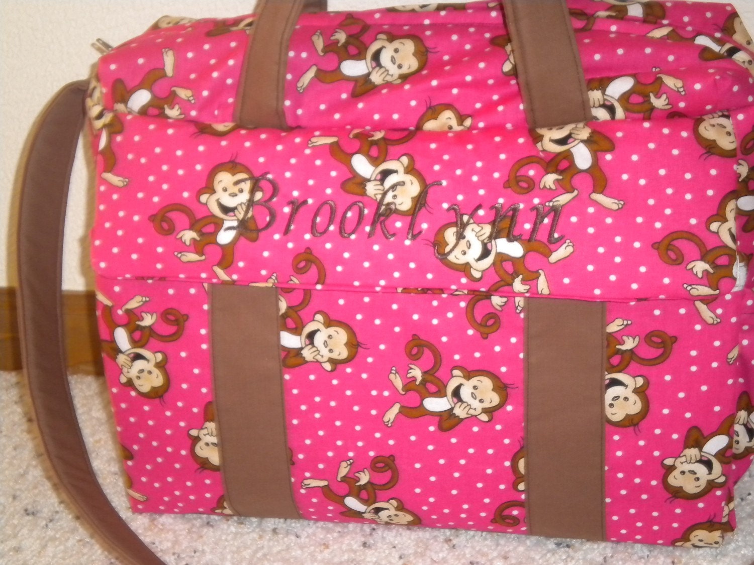 Pink Monkey Diaper Bag With Changing Pad by EMIJANE Etsy