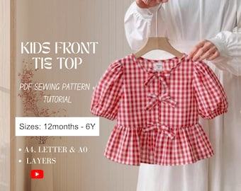 Baby Girl Front Tie Top Sewing Pattern – Sizes 12 Months to 6 Years