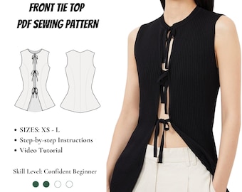 Lula Front Tie Top Sewing Pattern: Beginner Friendly (XS-XXL) (Digital Download)
