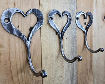 Hand Forged Stainless Steel Heart Hook Rustic Wall Hook for Bathroom or Kitchen Towel Holder Personalized Gift Idea