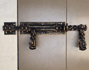 12''Large door bolt for padlock, Heavy-Duty Hand-Forged Slide Latch for Barn Doors, Outdoor Gates, Double Doors, Garage Doors, Workshop Door