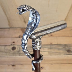 Walking Cane – Cobra Snake Head – Handmade Gothic Steampunk Cane – 36&quot; Wood Shaft – Stainless Steel Handle – Fantasy LARP Cosplay Gift fo