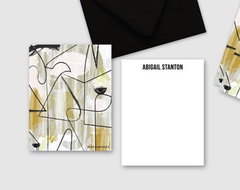 Abstract #22 Gold Grey Custom Stationery | Flat Notes + Envelopes