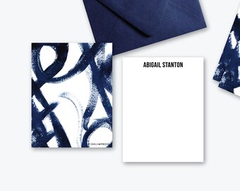 Navy Graffiti Custom Stationery | Flat Notes + Envelopes