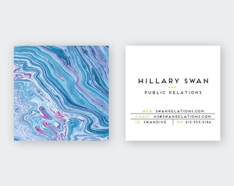 Indigo + Fuschia Marble Calling Cards | Business Cards | Blogger Cards | Set (50)