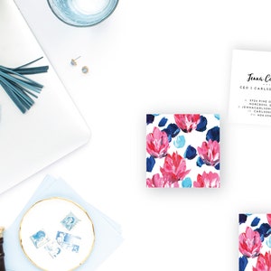 Blue Pink Floral Calling Cards Business Cards Blogger Cards Set 50 image 2