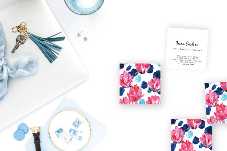 Blue Pink Floral Calling Cards Business Cards Blogger Cards Set 50 image 2