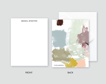 Muted Abstract Sages Custom Stationery | Flat Notes + Envelopes