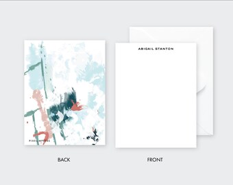 Aqua Pastel Abstract Custom Stationery | Flat Notes + Envelopes