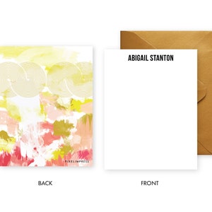 Mod Lines Yellow|Coral Abstract Custom Stationery | Flat Notes + Envelopes