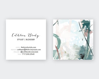 Pastel #4 Abstract Greens Calling Cards | Business Cards | Blogger Cards | Set (50)