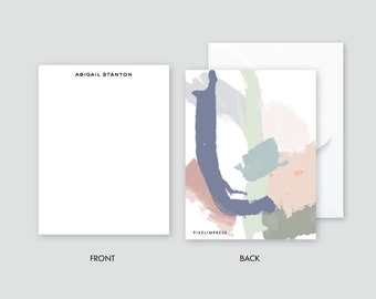 Muted Abstract Purple|Pinks Custom Stationery | Flat Notes + Envelopes