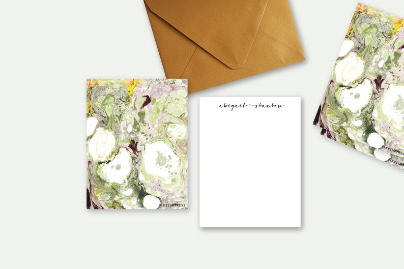 Marble GreenAubergine Custom Personalized Stationery Set Gift for Her Hostess Gift Monogrammed Notes FREE SHIPPING Custom Birthday Gift image 1