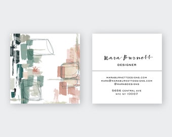 Sage + Coral Abstract Calling Cards | Business Cards | Blogger Cards | Set (50)