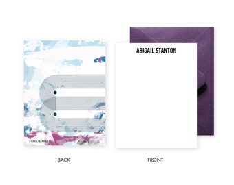 Mod Lines Blues|Purples Abstract Custom Stationery | Flat Notes + Envelopes
