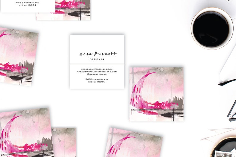 Abstract Pink Grey Watercolor Calling Cards 12 Business Cards Blogger Cards Set 50 image 2