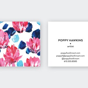 Blue Pink Floral Calling Cards Business Cards Blogger Cards Set 50 image 1