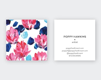 Blue + Pink Floral Calling Cards | Business Cards | Blogger Cards | Set (50)