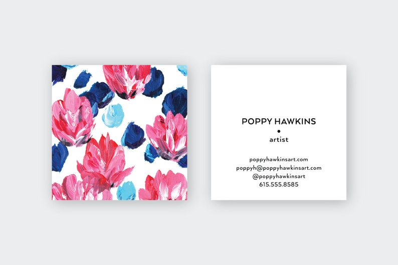 Blue Pink Floral Calling Cards Business Cards Blogger Cards Set 50 image 1