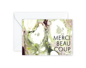 MERCI BEAUCOUP Green/Burgundy Notecards + Envelopes Pack | Boxed Set (8)
