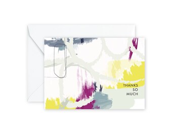 THANKS SO MUCH Sage Yellow Fuschia Abstract Notecards + Envelopes Pack | Boxed Set (8)