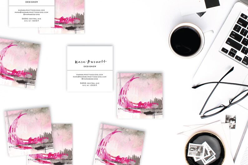 Abstract Pink Grey Watercolor Calling Cards 12 Business Cards Blogger Cards Set 50 image 3