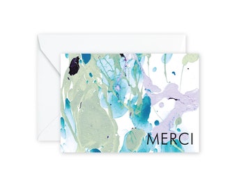 MERCI Aqua Lilac Marble Notecards + Envelopes Pack | Boxed Set (8)