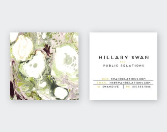 Chartreuse|Aubergine Marble Calling Cards | Business Cards | Blogger Cards | Set (50)
