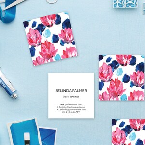 Blue Pink Floral Calling Cards Business Cards Blogger Cards Set 50 image 4