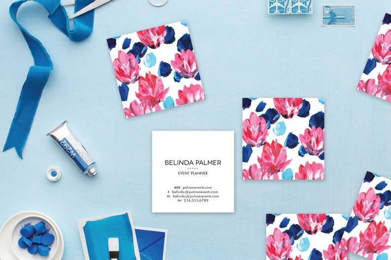 Blue Pink Floral Calling Cards Business Cards Blogger Cards Set 50 image 4