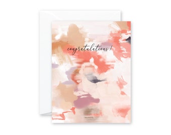 CONGRATULATIONS Coral Abstract Celebration Card • Wedding • Anniversary • New Job • Graduation Card