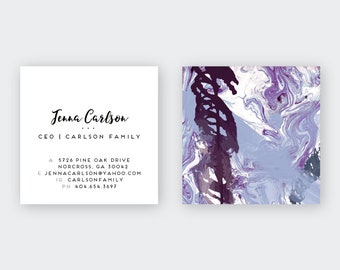 Abstract Periwinkle | Plum Marble Calling Cards #17| Business Cards | Blogger Cards | Set (50)