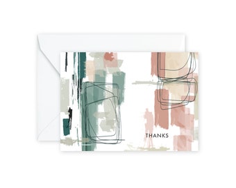 THANKS Sage + Coral Abstract Notecards + Envelopes Pack | Boxed Set (8)