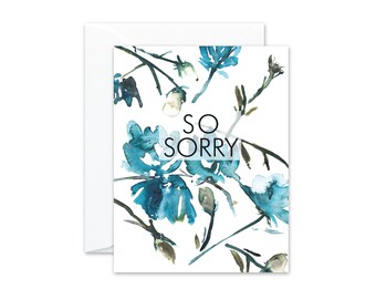 SO SORRY Watercolor Floral Greeting Card | Condolences | Loss | Sympathy