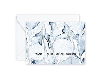 MANY THANKS Aqua Indigo Marble Notecards + Envelopes Pack | Boxed Set (8)