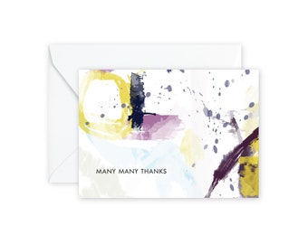 MANY MANY THANKS Plum Gold Abstract Notecards + Envelopes Pack | Boxed Set (8)