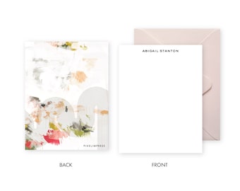 Mod Lines Coral|Pinks Abstract Custom Stationery | Flat Notes + Envelopes