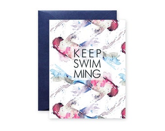 KEEP SWIMMING Koi Fisch Aquarell Grußkarte | | ermutigen Cheer | Unterstützung