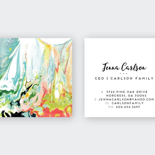 WILD Aqua Chartreuse Coral Blush Marble Calling Cards | Business Cards | Blogger Cards | Set (50)