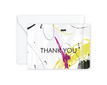 THANK YOU Fuschia Chartreuse Abstract Notecards + Envelopes Pack | Boxed Set (8)