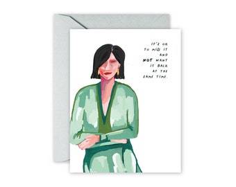 IT'S OK TO Miss It Greeting Card / Handdrawn/Painted Greeting Card / Figure / Woman/Divorce / Grieving / Sympathy / Mourning