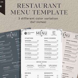 Handgefertigtes Restaurant-Menü-Schild - Erstellen Sie eine beeindruckende Menükarte: Sofort bearbeitbare Vorlage für Restaurants