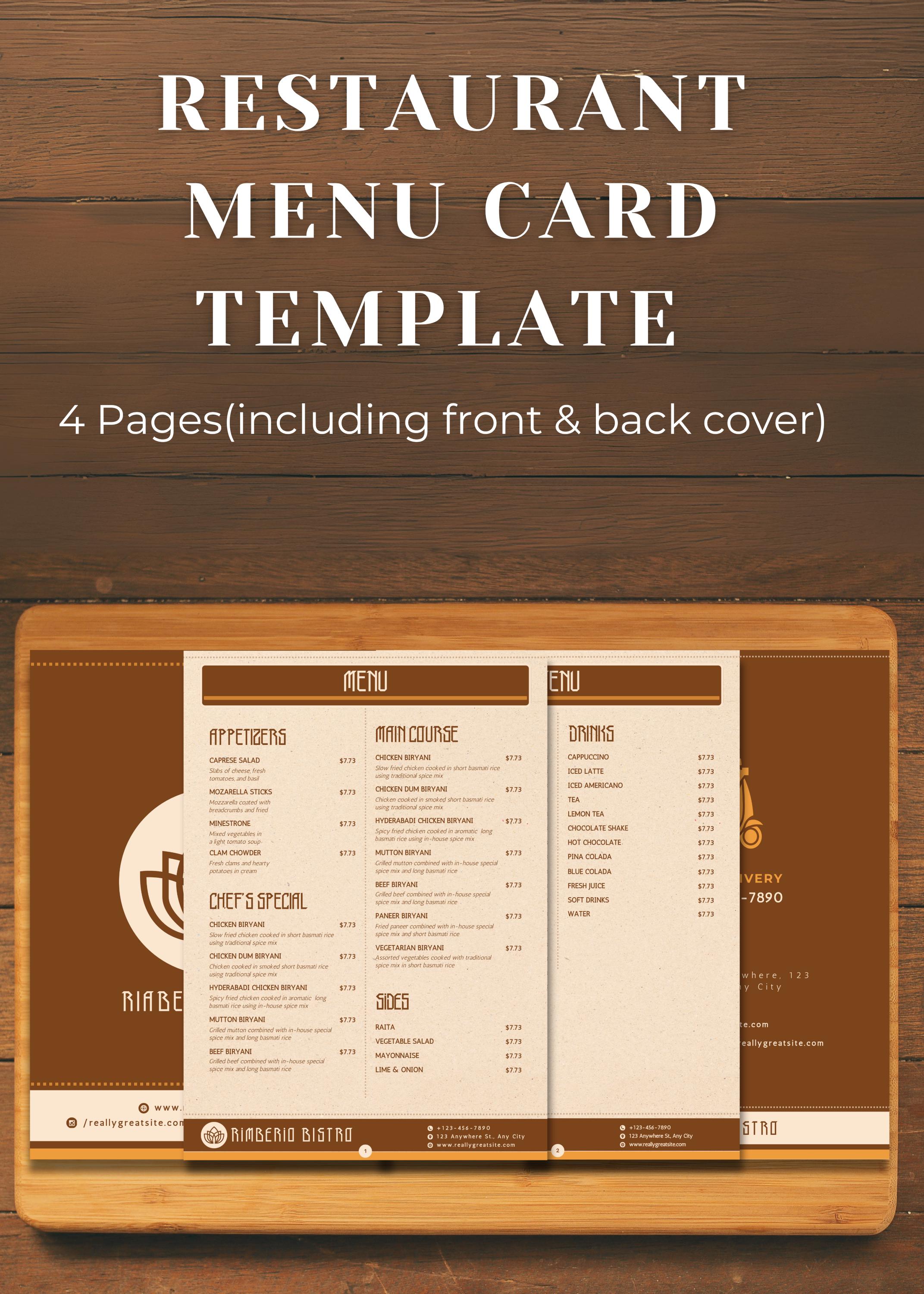 Minimalist Restaurant Menu Card Template - Instant Download Canva ...