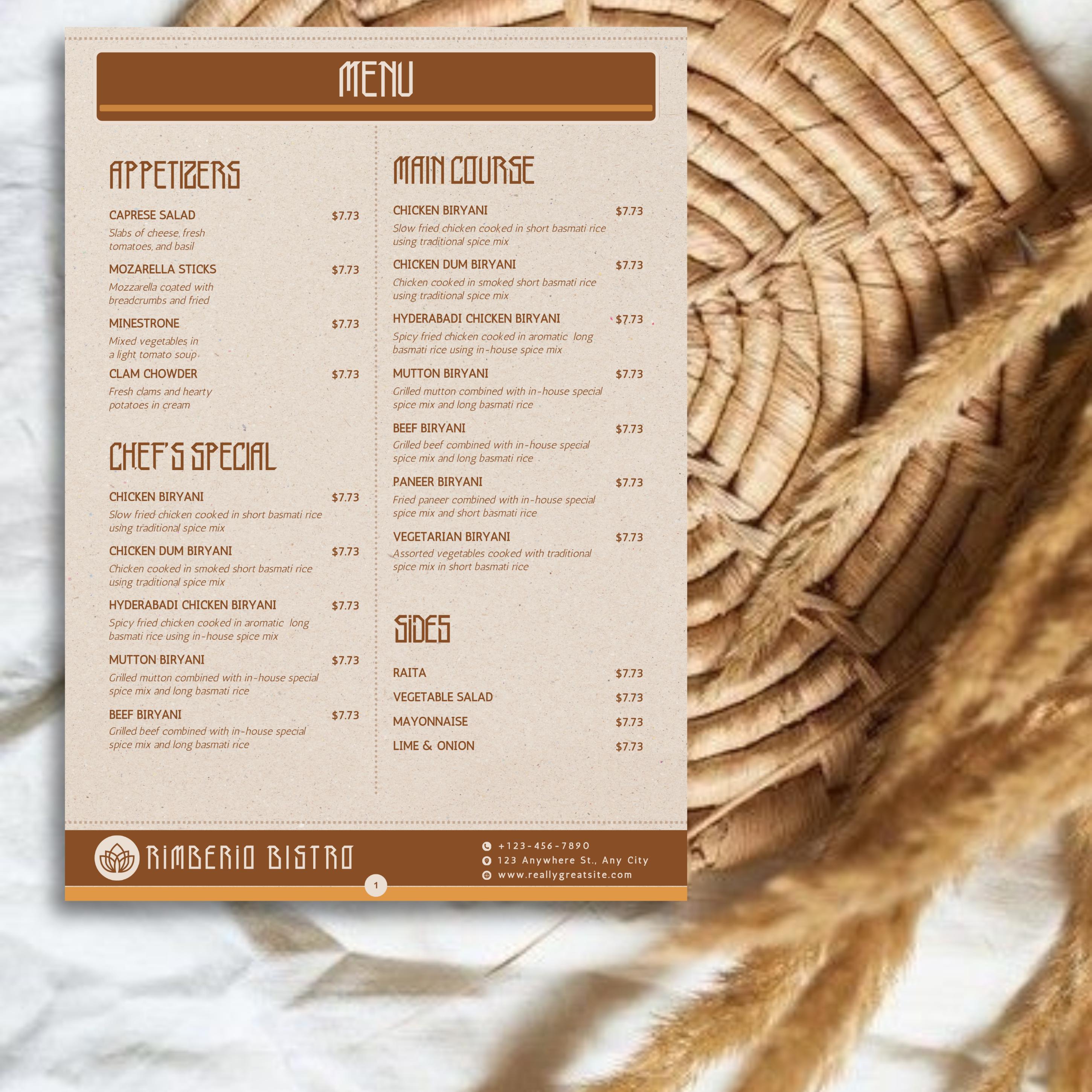 Minimalist Restaurant Menu Card Template - Instant Download Canva ...
