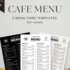 Cartão de menu de café minimalista personalizável - Download instantâneo - Modelo de preço e horário