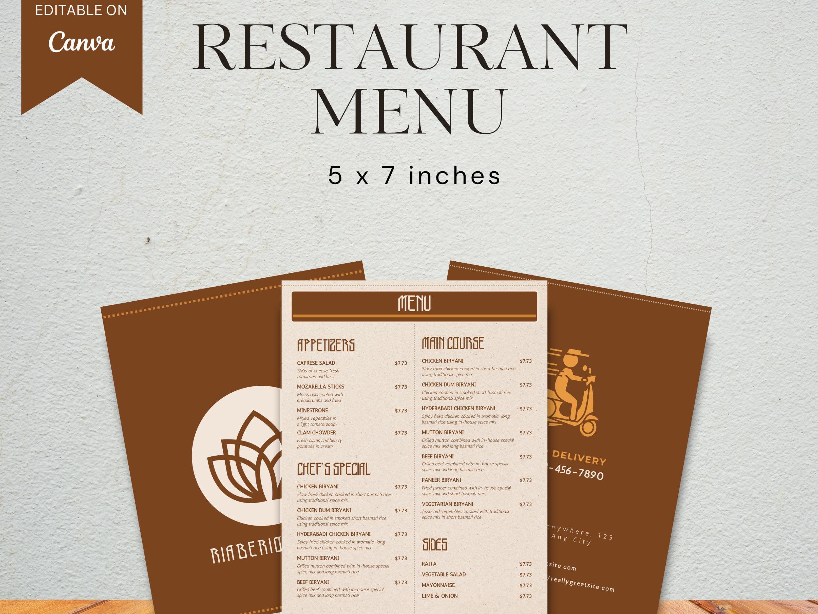 Minimalist Restaurant Menu Card Template - Instant Download Canva ...