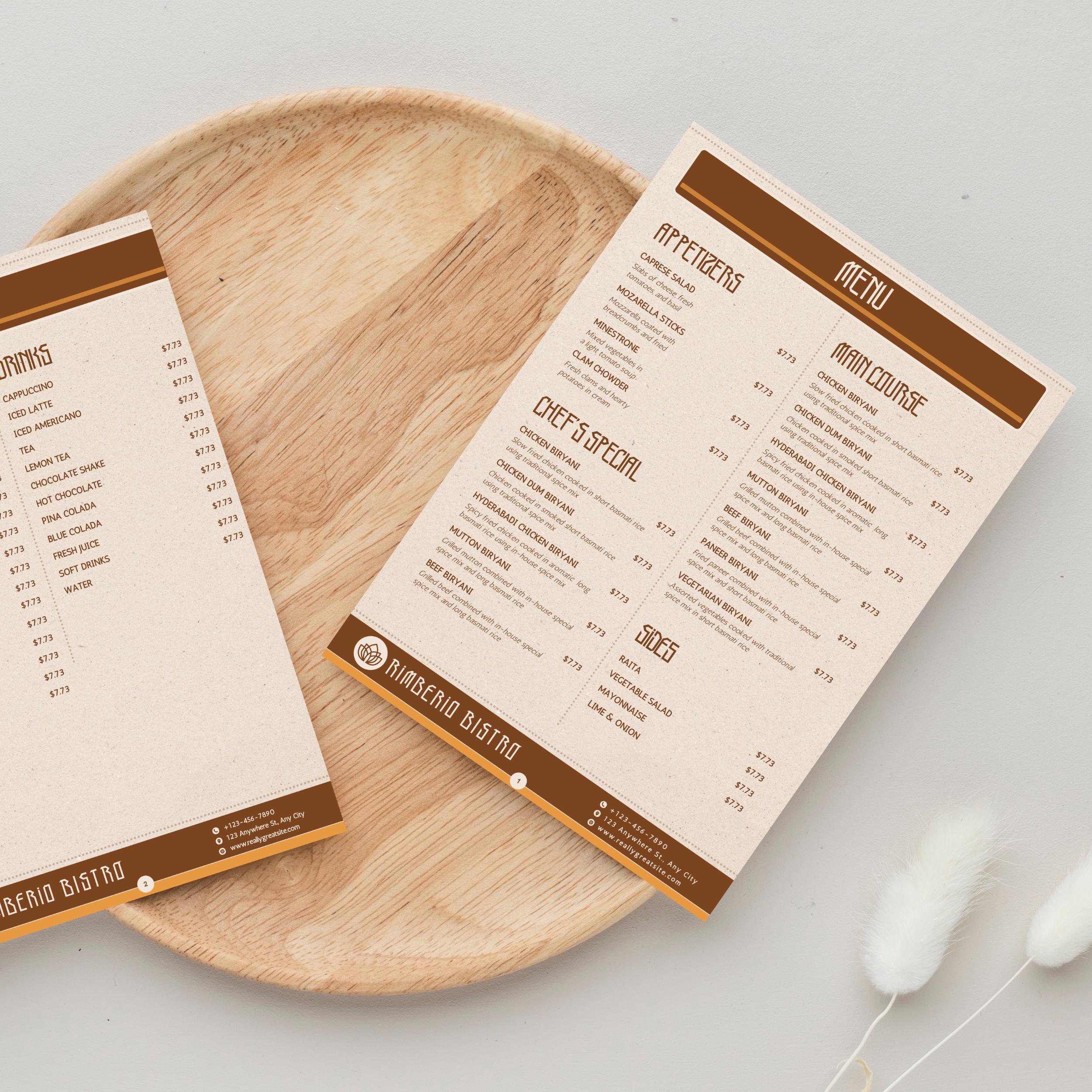 Minimalist Restaurant Menu Card Template - Instant Download Canva ...
